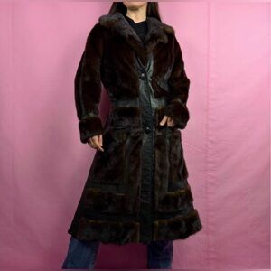 Vintage Mink and Leather Chocolate Brown Maxi Coat